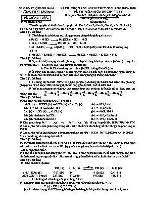 Đề chính thức thi Học sinh giỏi môn Hóa học Lớp 10 - Năm học 2019-2020 - Trường THPT Sào Nam (Có đáp án)